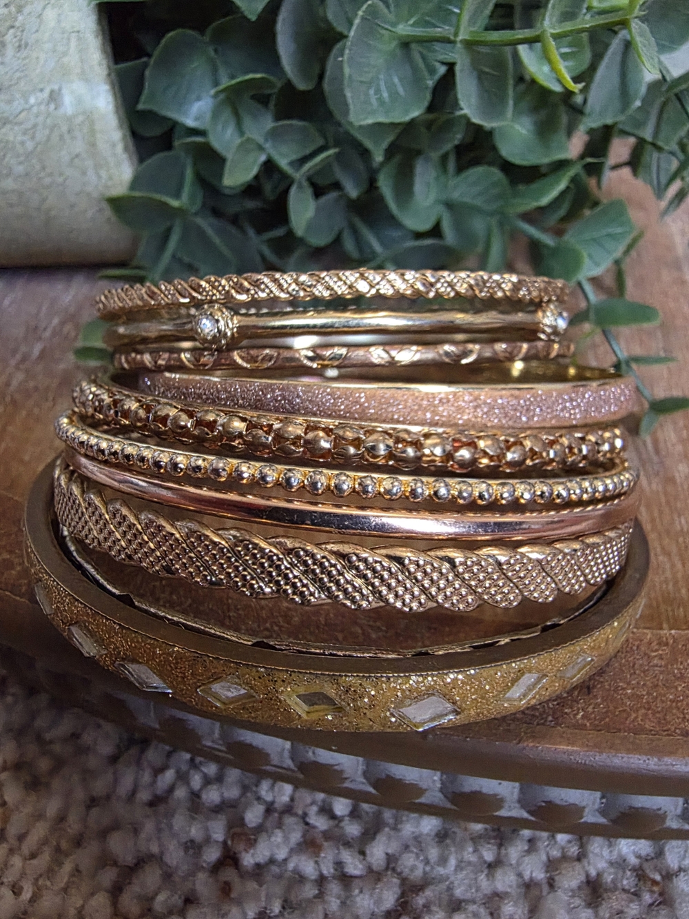 Gold-Tone Stackable Women's Bangles - Elegant Layered Bracelet Set